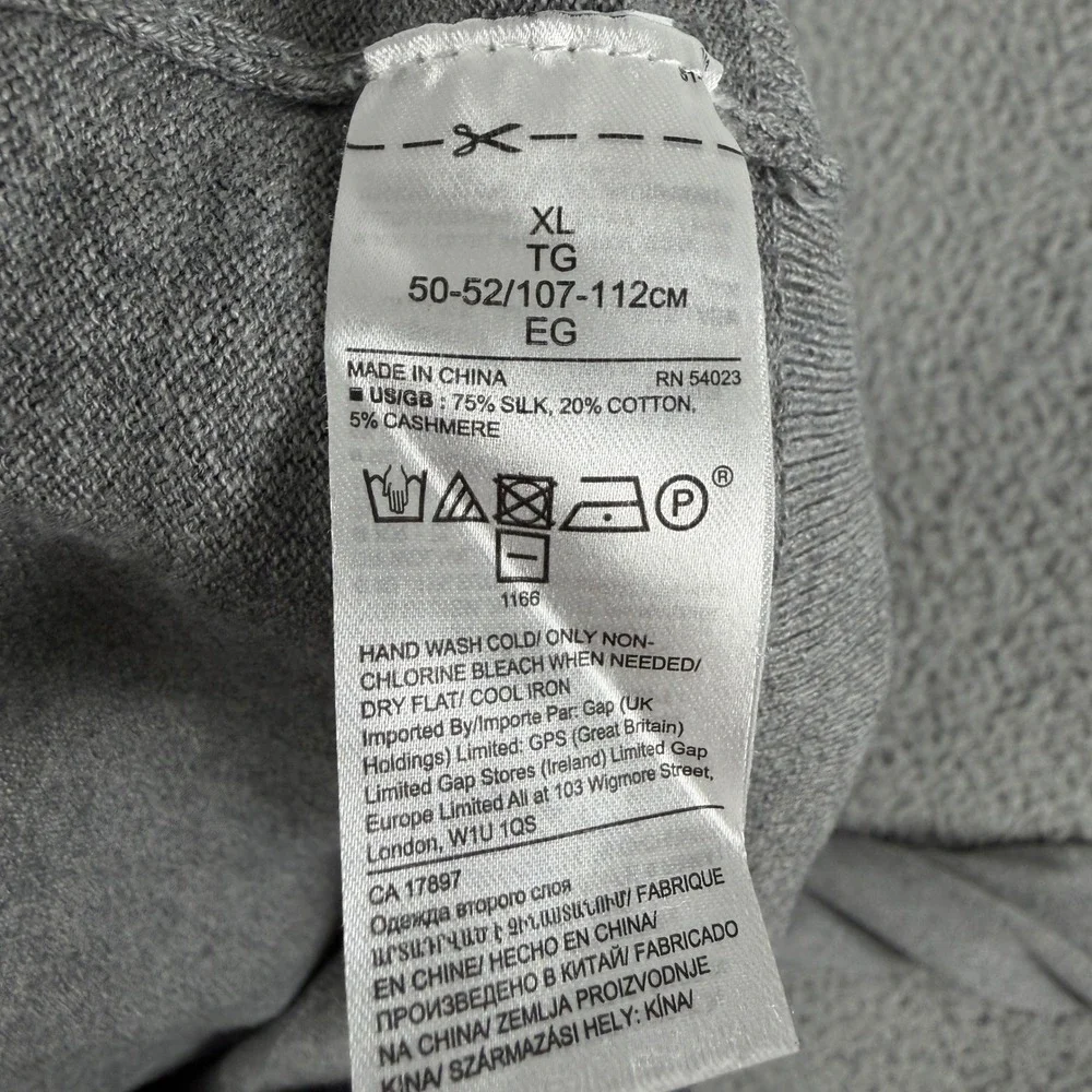 Banana Republic Sweater Mens XL Gray V Neck Long‎ Sleeve Silk Cashmere Blend